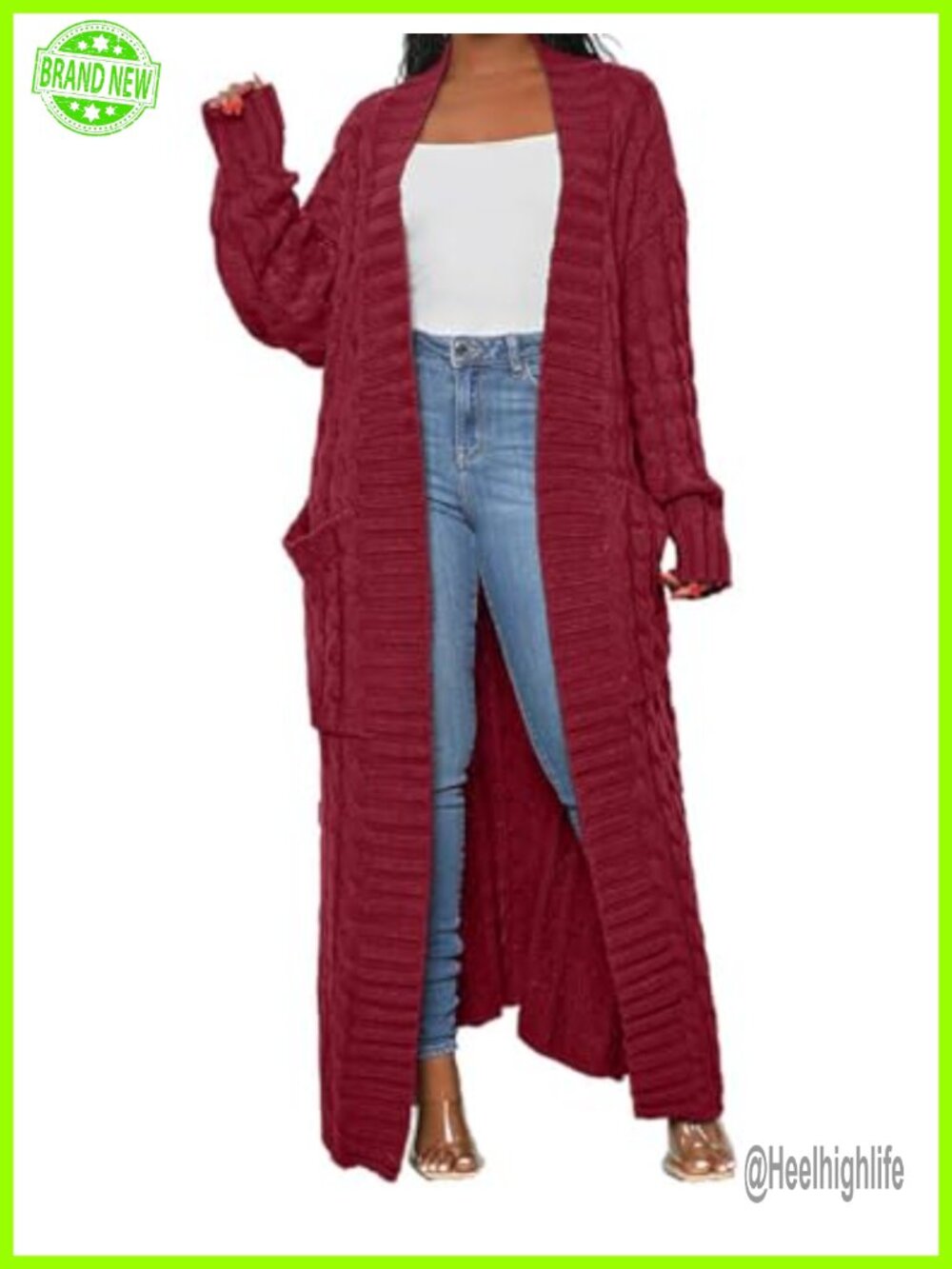 Cable Knit Long Maxi Cardigan Sweater with Pockets Open Front Loose